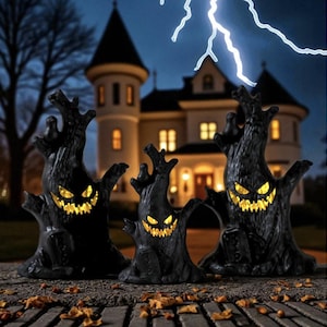 Ghost & Pumpkin LED Lantern: Spooky Halloween Tree Stump Light