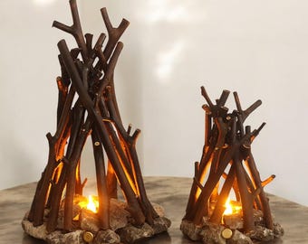 Handmade Branch LED Campfire Night Light | Retro Ambient Lamp