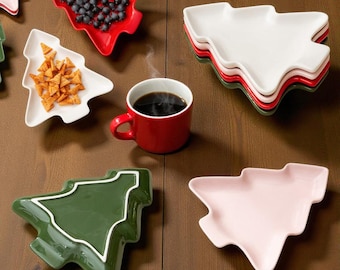 Christmas Tree Ceramic Plate | Holiday Snack, Candy & Dessert Dish