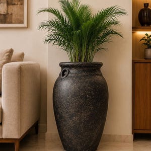 Maceta grande de fibra de vidrio reforzada con fibra de vidrio / Maceta rústica de piedra para jardín interior y exterior.