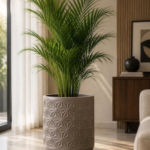 Maceta geométrica de FRP – Maceta grande texturizada para plantas de interior, decoración minimalista para el hogar.