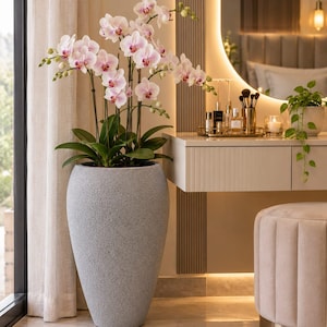 Tall Textured FRP Planter, Modern Stone-Look Outdoor Pot, Minimalist Indoor Garden Decor