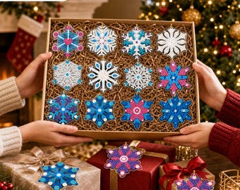 12Pcs Snowflake Diamond Art Ornaments, Xmas DIY Decor Gift