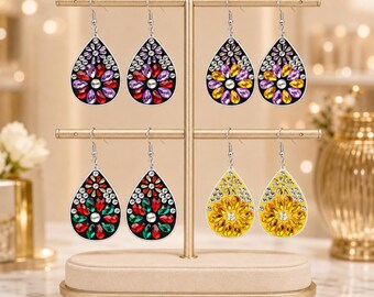 Acrylic Diamond Art Earring Kit, 4 Pairs Teardrop Jewelry Craft Set
