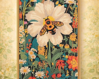 Kit de pintura de diamantes de abejas y flores para adultos: Jardín de primavera sobre terciopelo (30,5 x 40,6 cm)