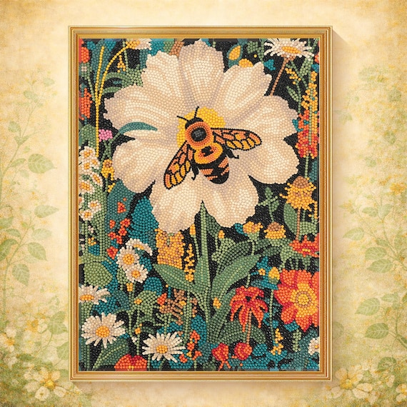 Bee & Flower Diamond Art Kit for Adults – Spring Garden on Velvet (12x16in)