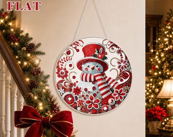 2D Round Acrylic Snowman Diamond Art, Xmas Wall Decor Sign
