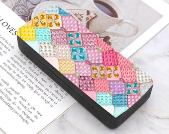 Estuche para gafas con pintura de diamantes DIY, patrones coloridos, kit de manualidades para guardar gafas