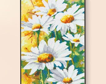 White Flowers Diamond Art Kit: DIY 5D Painting on Eco Canvas 17.7x23.6in