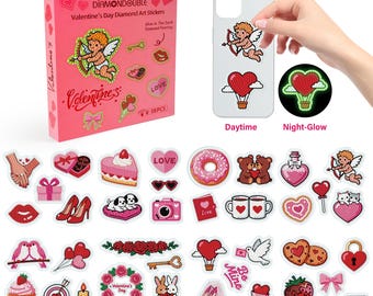 Pegatinas de pintura de diamantes para San Valentín, kit de manualidades que brilla en la oscuridad (38 piezas)