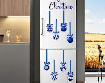 21-Piece Blue Christmas Fridge Magnet Set, Hanging Bauble and Merry Christmas Kitchen Decor