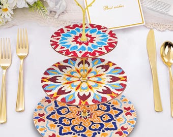 3 Tier Wooden Cake Stand, DIY Diamond Painting Dessert Tray for Cupcakes