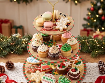 Farm Fresh Christmas Diamond Painting Cake Stand, 3 Tier Wooden DIY Dessert Tray