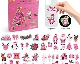 Pegatinas navideñas de arte con diamantes, kit de manualidades que brilla en la oscuridad (38 piezas)