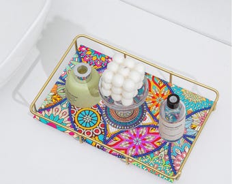Bandeja metálica para pintura de diamantes DIY con diseño de mandala, organizador de tocador.