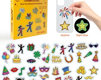 Pegatinas de pintura de diamantes que brillan en la oscuridad, kit de manualidades de Año Nuevo de 38 piezas, decoración para fiestas infantiles.