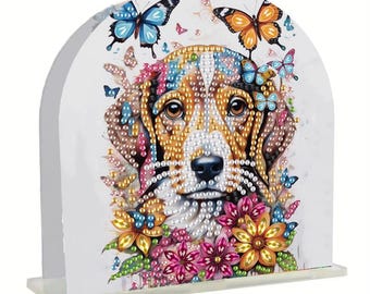 Servilletero de pintura de diamantes DIY / Kit de decoración de cocina con arte brillante de perro y gato