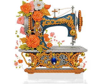 Decoración de máquina de coser con pintura de diamantes, adorno vintage para sala de manualidades, exhibición de mesa DIY