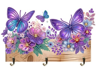 Kit de llavero para arte con diamantes, ganchos de pared con forma de animales, organizador de manualidades con diamantes de imitación