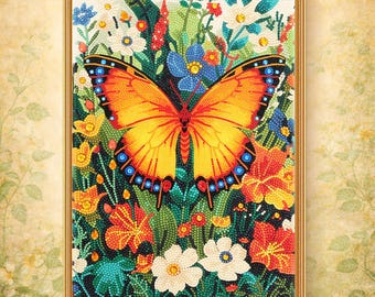 Kit de pintura de mariposa con diamantes: taladro completo 5D sobre lienzo de terciopelo (30,5 x 40,6 cm)