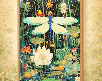 Kit de pintura de diamantes de libélula, técnica mixta, lienzo de terciopelo, 30,5 x 40,6 cm