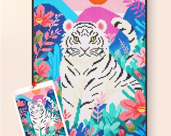 White Tiger Diamond Art Kit: DIY 5D Round Drill Painting 15.7x19.7in