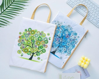 Bolso de mano con diseño de árbol de las cuatro estaciones, kit de manualidades para bolsos.