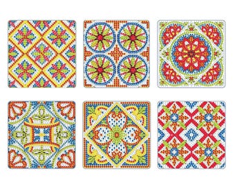 Kit de posavasos Mandala, tapetes para bebidas con pintura de diamantes y soporte (juego de 6 piezas)