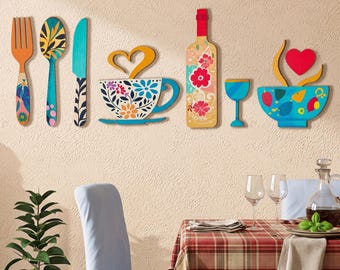 Kitchen Utensil Wall Art, Wooden Decor Stickers for Dining Room and Cafe
