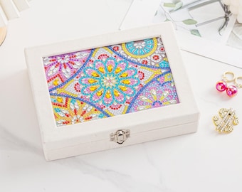 Caja de joyería con diseño de mandala para pintura de diamantes DIY, kit de almacenamiento de terciopelo para manualidades, organizador de joyas