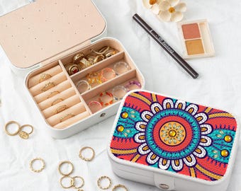 Caja de joyería portátil con diseño de mandala para pintar con diamantes (DIY)