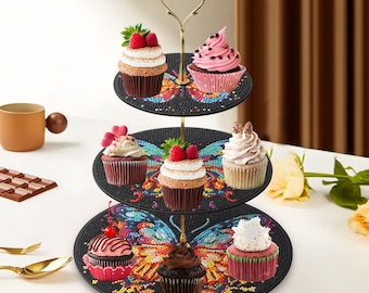3 Tier Butterfly Cake Stand, DIY Diamond Painting Wooden Dessert Tray Kit