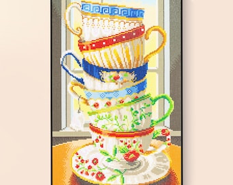 Teacup Diamond Art Kit: 3D Gem Painting, Holiday Wall Decor 17.7x25.6in