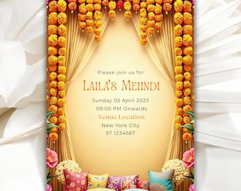 Floral Mehndi Invitation Template: Editable Haldi Dholki Sangeet Invite (Digital Download)
