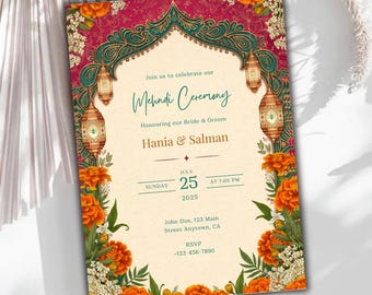 Colorful Mehndi Invitation Template: Haldi, Sangeet, Dholki (Digital Download)
