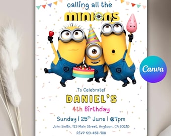 Invitación de cumpleaños editable de Minions: Invitación para fiesta infantil (Descarga digital)