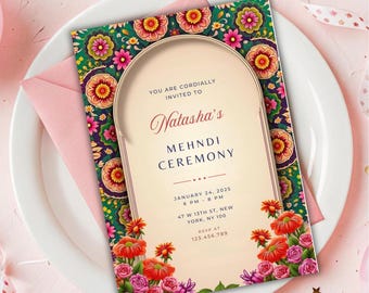 Colorful Mehndi Invitation Template: Haldi, Sangeet, Dholki (Digital Download)