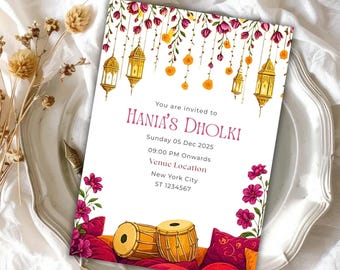 Colorful Mehndi Invitation Template: Haldi, Sangeet, Dholki (Digital Download)