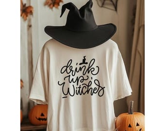 Disegno per maglietta PNG di Halloween con scritta "Bevi le streghe": download digitale