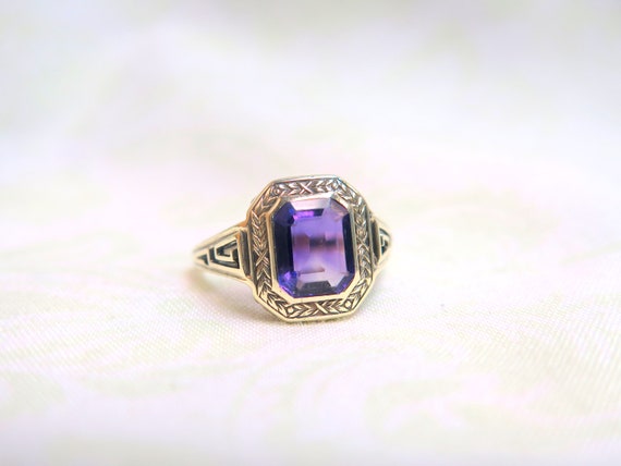 14k Art Deco Amethyst-like Ring - image 2