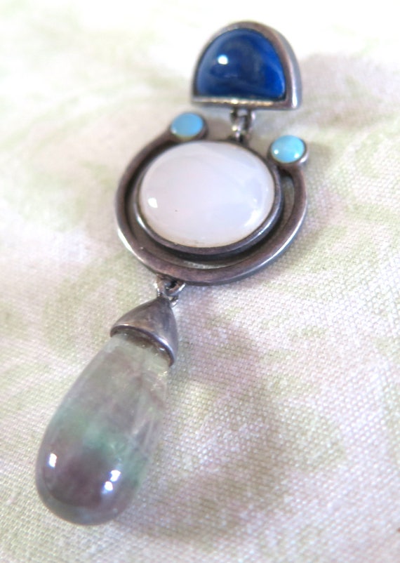 Sterling Silver Pendant with Blue, White, and Gre… - image 1