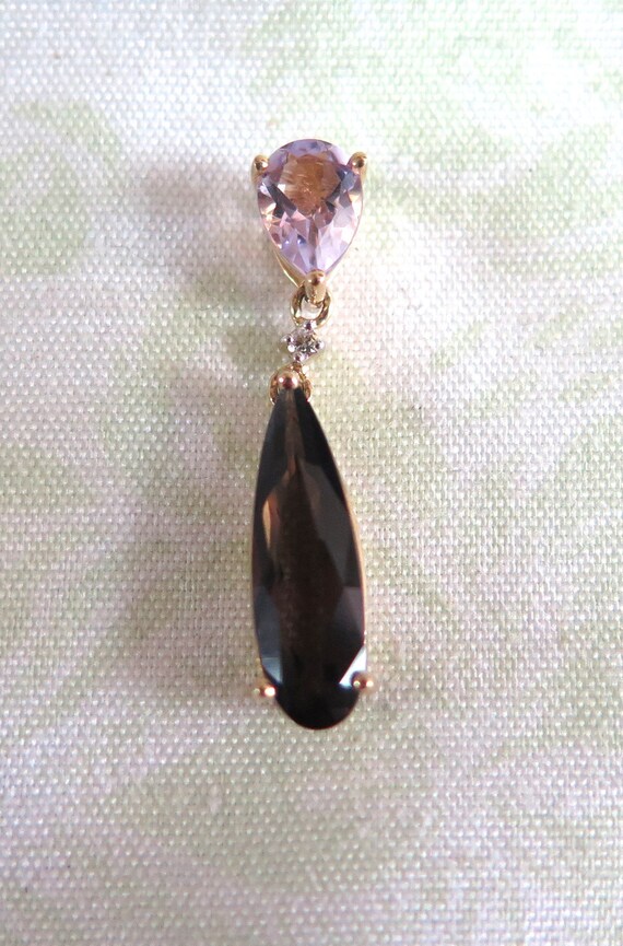 14K Gold Pendant with Pink, Brown and Clear Stones - image 3