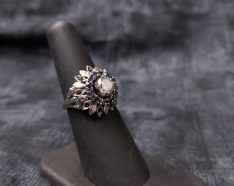 Size 5.75 Blue Sunflower 14k Diamond and Sapphire Ring
