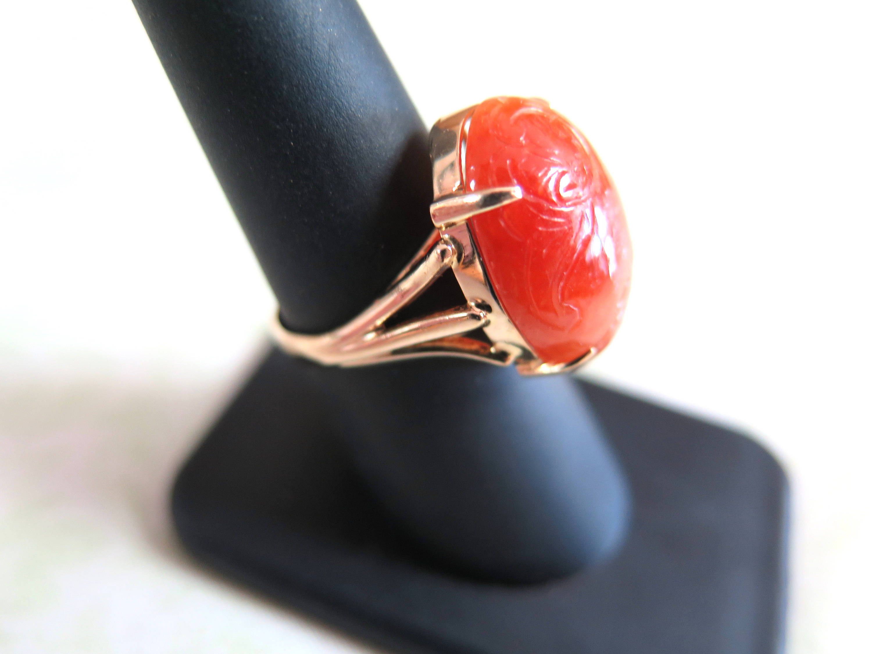 14k Gold Ring With Large Orange/green Carved Stone - Etsy UK