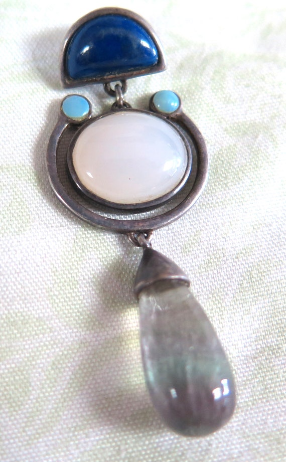 Sterling Silver Pendant with Blue, White, and Gre… - image 2