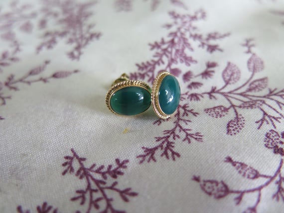 Bezel Set Green Stone Earrings