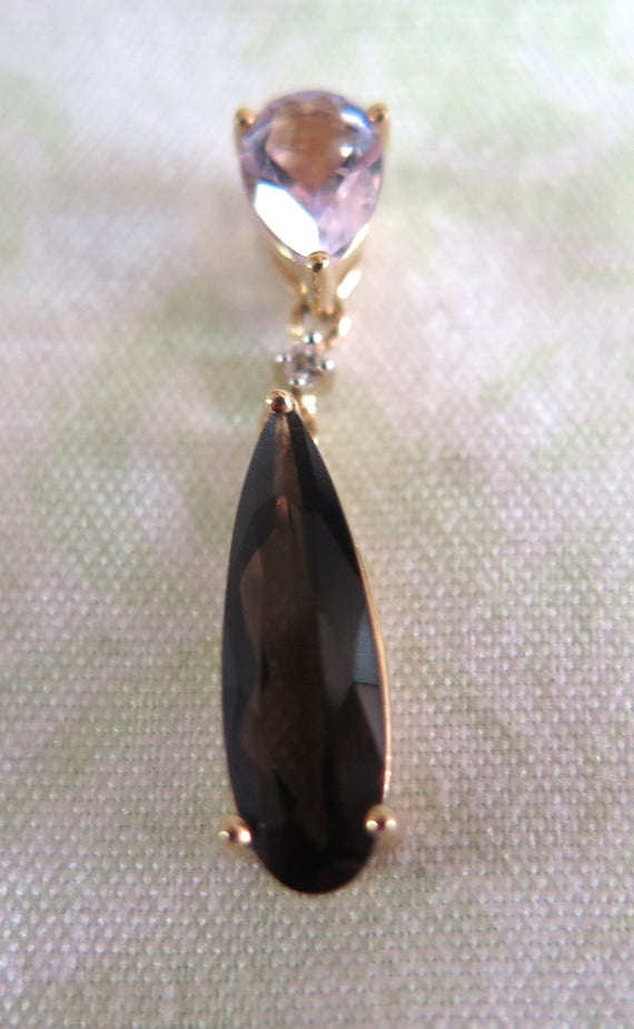 14K Gold Pendant with Pink, Brown and Clear Stones - image 5