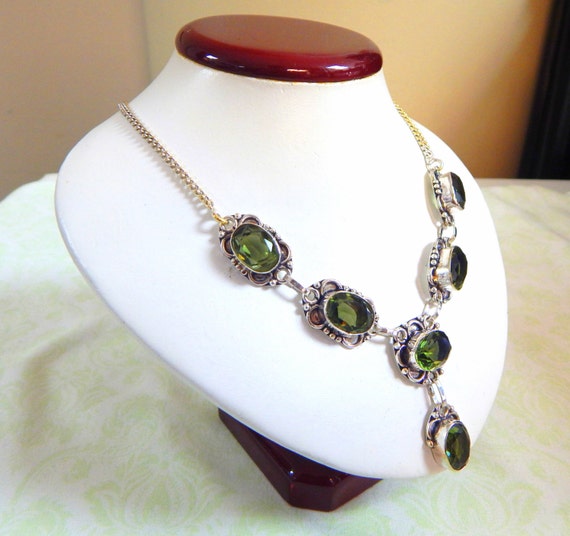 Forest Green Sterling Silver "Y" Necklace