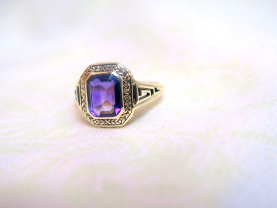 14k Art Deco Amethyst-like Ring - image 4