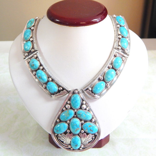 Cleopatra Chunky Sterling Silver and Turquoise Y Necklace